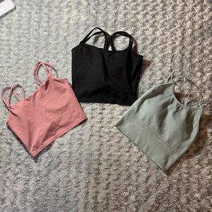 Set of Three Halara Crop Tops - Black, Pink, and Green/Grey
